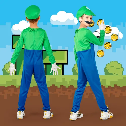Vista 4 de Koveinc Super Costume Brothers Cosplay para niños Cosplay con accesorios