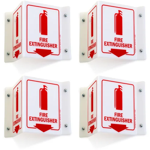 Vista 11 de SmartSign (paquete de 4) señal de proyección de extintor de incendios con flecha hacia abajo - 13 cm x 15 cm, señal V de pasillo de acrílico pulido