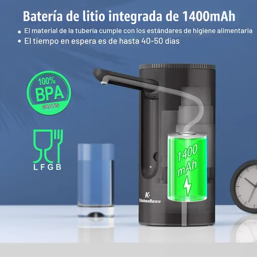 Vista 4 de KitchenBoss Bomba de botella de agua automática plegable, negro ónix Negro ónice
