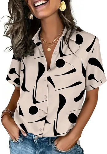 Vista 31 de Zeagoo Camisas con botones para mujer, de manga corta, cuello en V, elegantes y casuales