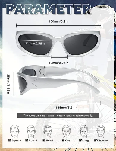 Vista 3 de Gafas de sol polarizadas envolventes de moda vintage para hombres y mujeres, gafas de sol futuristas para deportes al aire libre UV400