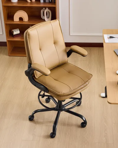 Vista 10 de Karlhome - Silla ergonómica de dibujo con soporte lumbar y reposabrazos abatibles, silla de oficina giratoria alta con anillo reposapiés de altura