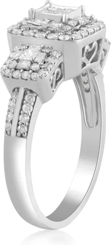 Vista 3 de Anillo de compromiso de diamantes, oro blanco 10 quilates (1 quilate, color I-J, claridad I2-I3)