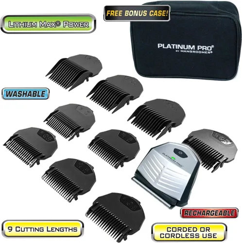 Vista 3 de MANGROOMER - Kit de corte automático de pelo Platino Pro y cortapelos avanzado con batería de litio máximo, 9 protectores de longitud y estuche