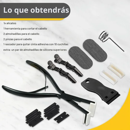 Vista 2 de Gomake Kit de herramientas de extensión de cabello con cinta adhesiva de superficie plana de acero inoxidable, pinzas de sujeción de sellado