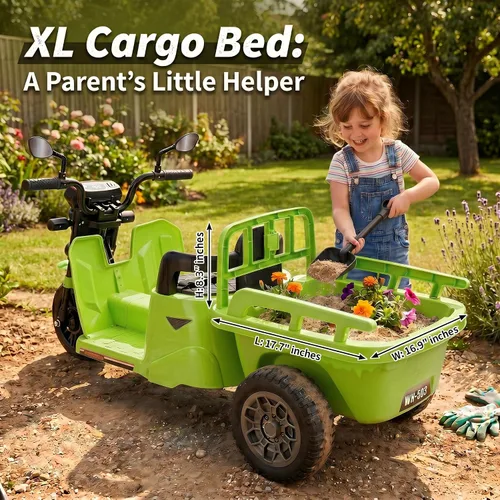 Vista 5 de Hikole Motocicleta eléctrica de 12 V y 3 ruedas para niños a partir de 3 Verde militar