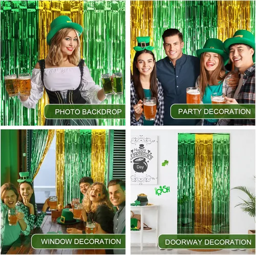 Vista 5 de LOLStar Paquete de 3 cortinas de flecos de papel de aluminio del día de San Patricio, decoración de fiesta del día de San Patricio, 3.3 x 6.6 pies