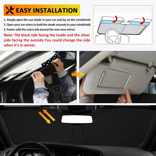 Vista 4 de D-Lumina Winshield - Parasol con bandera de Estados Unidos para Dodge Charger 2011-2023, protector solar frontal plegable bloquea los rayos UV