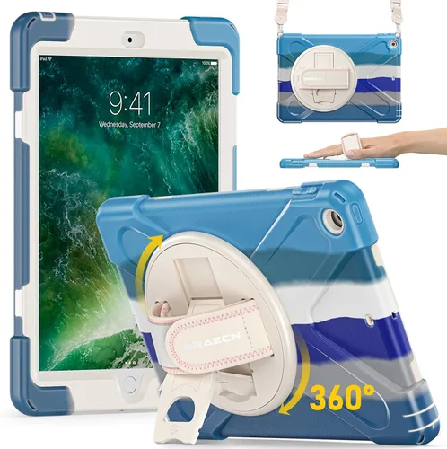 Vista 16 de BRAECN Funda para iPad 6ª/5ª Generación, Funda iPad 9.7 2018/2017 - Resistente a Prueba de Golpes con Soporte para Lápices, Correa de Hombro y Negro