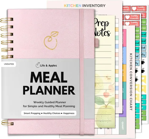 Vista 11 de Life & Apples Planificador de Comidas con Lista de Compras – Menú Semanal Sin Fecha y Cuaderno de Preparación de Comidas, Planificador de Cocina