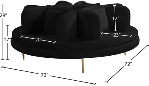 Vista 3 de Pemberly Row Sofá Roundabout negro contemporáneo de terciopelo con patas de hierro en negro
