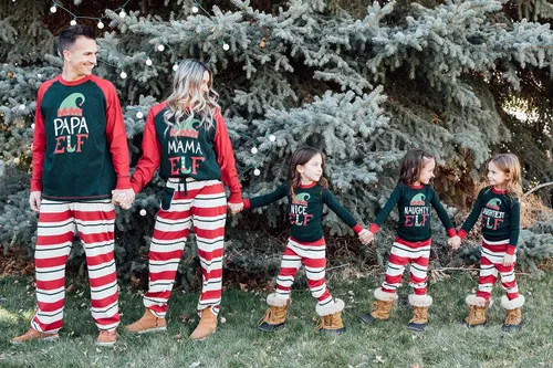 Vista 6 de Lazy One Pijamas de Navidad familiares a juego, pijamas de Navidad a juego con elfo para la familia, camisetas y pantalones para adultos separados