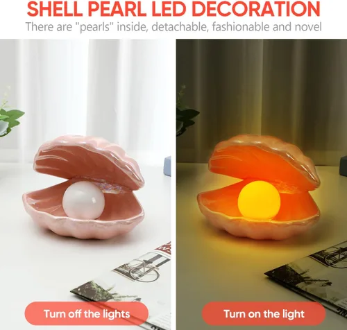 Vista 7 de DECHOUS Shell Pearl Night Light: LED cerámica rosa perla Shell luz escritorio mesita de noche lámpara de concha para dormitorio habitación de niños
