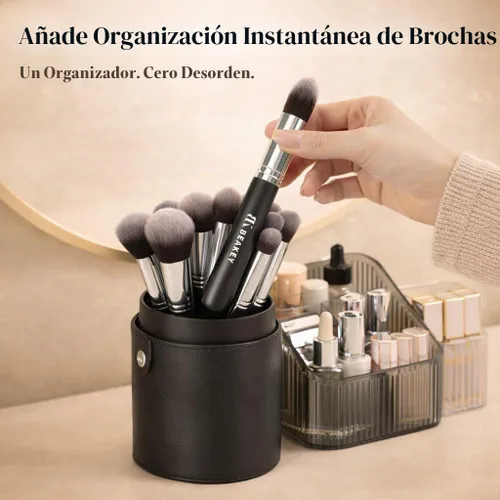 Vista 2 de BEAKEY - Juego de brochas de maquillaje, 13 piezas con estuche, 10 pinceles y 2 esponjas Soft synthetic bristles,foundation brush for liquid