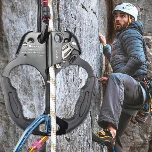 Vista 7 de Ascensor de mano CE, equipo de engranaje de rapel de 308.6 lbs con mango de goma ergonómico para arbolista de árboles de escalada en roca