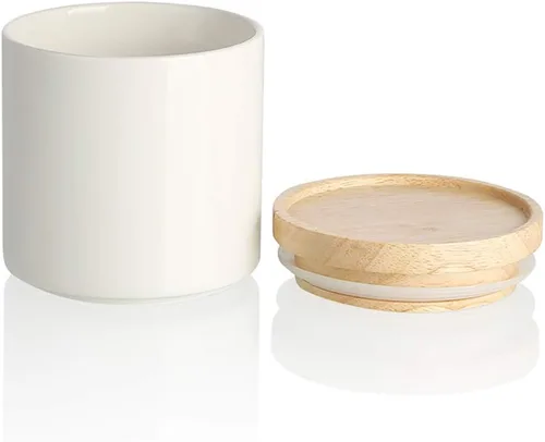 Vista 36 de Recipientes de cocina Sweejar, tarro de almacenamiento de cerámica para alimentos, recipientes apilables con tapa hermética de madera para servir
