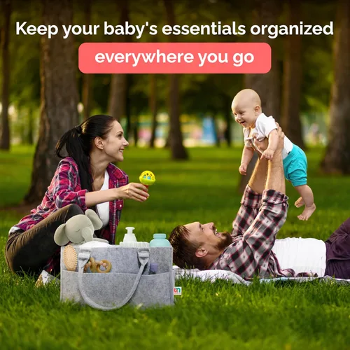 Vista 6 de Organizador de pañales de fieltro, almacenamiento extra grande para artículos de bebé y niños pequeños, cesta de pañales, organizador portátil