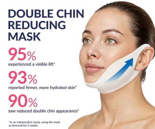 Vista 3 de Mascarilla facial moldeadora de contorno facial, con hidrogel de colágeno y aloe vera, banda antienvejecimiento y antiarrugas, disminuye la doble