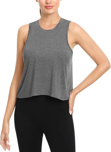 Vista 4 de Paquete de 4 camisetas cortas de entrenamiento para mujer, cuello alto, sin mangas, atléticas, fluidas, musculares, camisetas de gimnasio