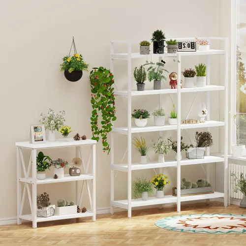 Vista 8 de FATORRI Estanterías y estanterías, estantería de metal de madera de 5 niveles de alto, estantería moderna de 51 pulgadas de ancho para oficina