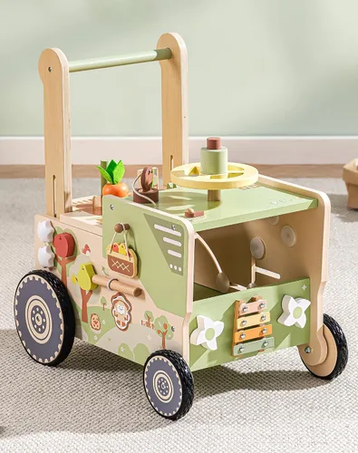 Vista 2 de ROBOTIME Juguete de madera para niños pequeños, andador de empuje para bebés con ruedas, centro de actividades con temática de granja para niñas