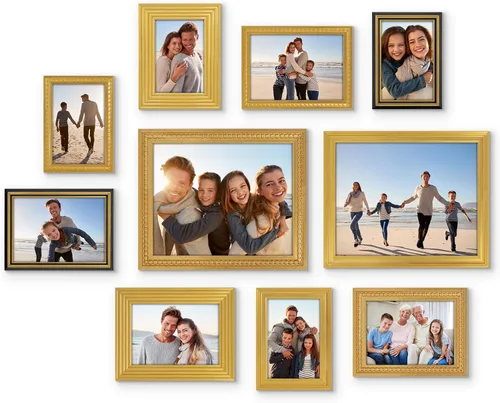 Vista 13 de Americanflat Juego de 10 marcos de fotos con vidrio inastillable, juego de marcos de pared para galería con dos marcos de 8 x 10, cuatro de 5 x 7