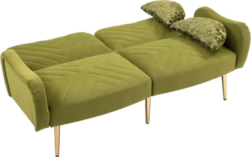 Vista 5 de HomSof Sofá moderno de dos plazas verde oliva para sala de estar con pies de metal y 2 almohadas