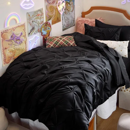 Vista 69 de Bedsure - Juego de edredón tamaño individual gris - Ropa de cama tamaño individual en una bolsa de 5 piezas, juego de cama Pintuck GentleSoft™
