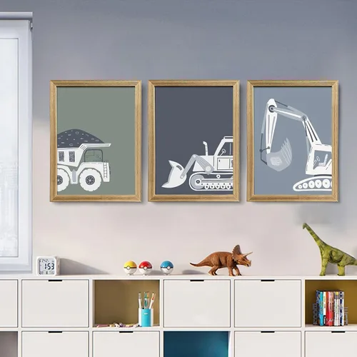 Vista 2 de Arte de pared de camiones de construcción para habitación de niños Decoración de bulldozer Imágenes de tractor Vehículo Cartel Camión de volteo Arte