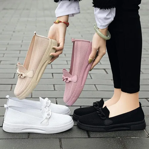 Vista 2 de Zapatos anchos de punta redonda para mujer, transpirables, ligeros, para mujeres mayores, para caminar, enfermera, trabajo, zapatos planos sin