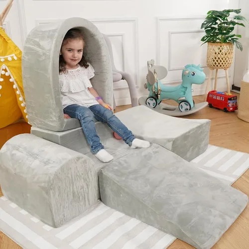 Vista 8 de Bloques de escalada de espuma para niños pequeños, juego suave de interior para bebés, funda de terciopelo y espuma viscoelástica de alta densidad