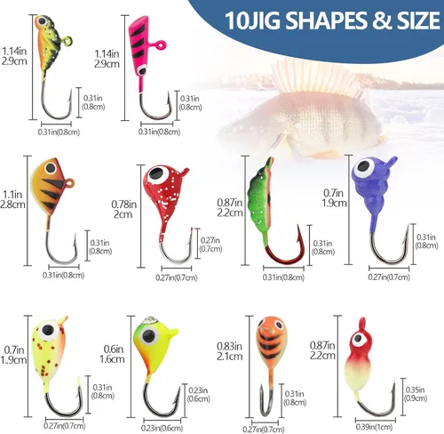 Vista 5 de THKFISH Plantillas de pesca en hielo, 54 piezas de señuelos de pesca en hielo brillante, equipo de pesca en hielo para pesca en hielo para Crappie
