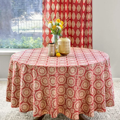 Vista 42 de Saffron Marigold Mantel redondo impreso a mano – Pink Dahlia Daydreams lujoso 100% algodón, lavable, para decoración del hogar, cocina, café o mesa