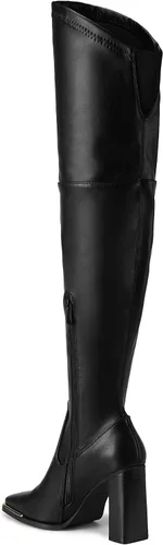 Vista 3 de DREAM PAIRS Botas por encima de la rodilla para mujer, con puntera cuadrada alta, tacón alto, largas y sexys, botas de otoño, Metálico