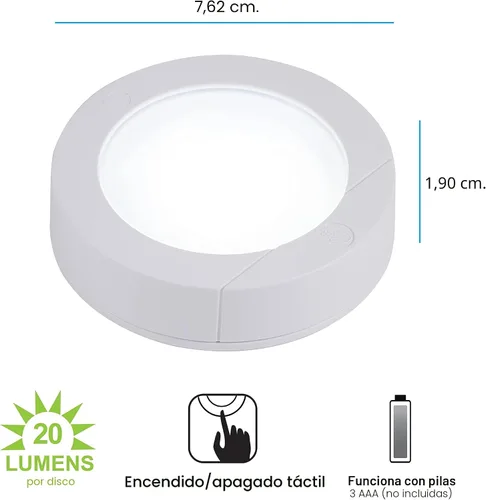Vista 2 de GE Luces LED de disco activadas por tacto, 20 lúmenes, blanco, 25434