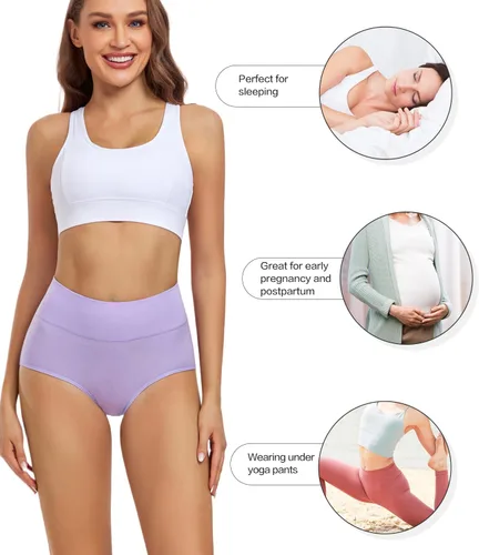Vista 4 de wirarpa - Ropa interior de algodón para mujer, cintura alta y cobertura completa, paquete de 4unidades (tallas regular y extragrande)