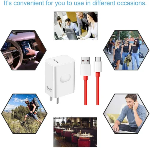 Vista 6 de Cargador de urdimbre, adaptador de pared de CA de carga rápida rápida de 30 W con cable de datos de carga rápida USB-C de 3.3 pies [5 V 6A]
