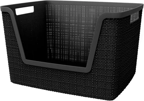 Vista 25 de Curver Juego de 6 cestas decorativas de plástico de yute mediano de 12 litros, para organización y almacenamiento, contenedores perfectos para Negro