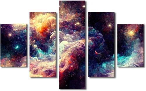 Vista 38 de Pintura en lienzo colorida para sala de estar, 5 paneles, impresiones abstractas sobre lienzo, arte de pared para sala de estar, dormitorio