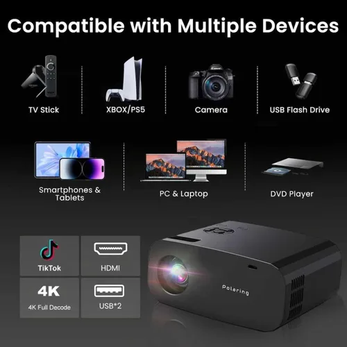 Vista 6 de Mini proyector con WiFi y Bluetooth, 4K Smart 1080P Proyector de película portátil para exteriores con Android 13 y aplicaciones integradas