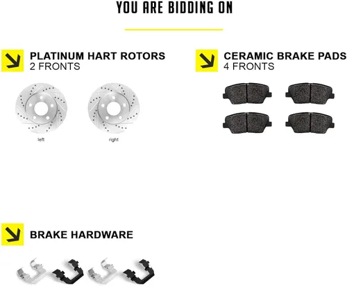 Vista 2 de Hart Brakes Kit de frenos delanteros y rotores Pastillas de freno delantero Rotores y pastillas de freno Pastillas de freno y rotores