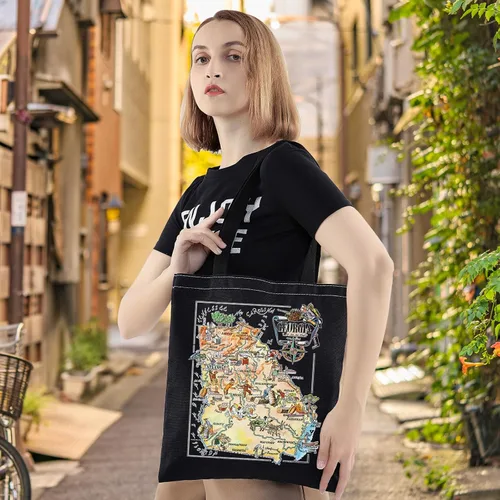 Vista 2 de LEVLO Fun State Map Of Georgia Tote Bag Georgia Travel Souvenir Gift 1940's Georgia Cartoon Illustration Shoulder Bag