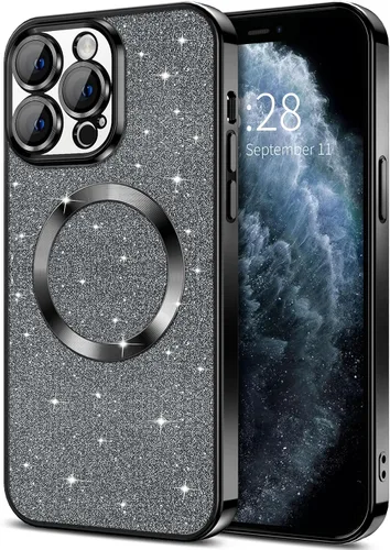 Vista 42 de Hython para iPhone 16 Funda con chispas brillantes, fundas transparentes magnéticas con protector de lente de cámara [Compatible con MagSafe]