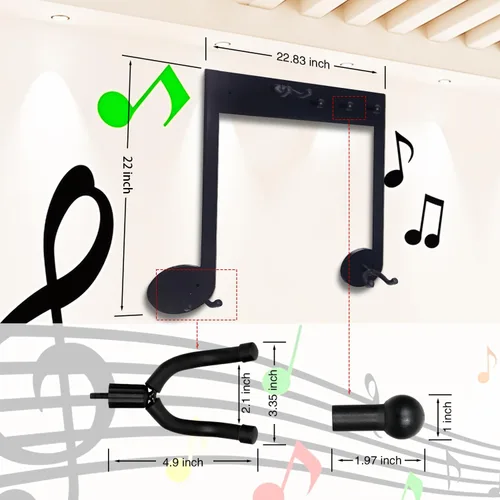 Vista 5 de Soporte de pared multifuncional con 3 ganchos para guitarra y notas