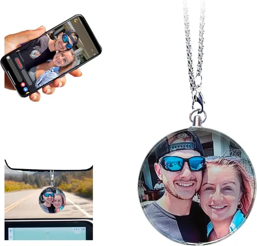 Vista 9 de Adorno colgante de cristal diáfano personalizado para espejo retrovisor de automóvil con foto, adorno personalizado para automóvil, decoración