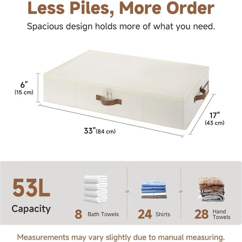 Vista 2 de StorageWorks Almacenamiento debajo de la cama con tapa, paquete de 2 contenedores de almacenamiento debajo de la cama para ropa, ropa de cama y Beige
