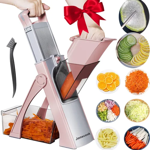 Vista 16 de Jonscook Rebanador de mandolina todo en uno seguro para cocina, picador de alimentos con contenedor, cortador de verduras con grosor ajustable