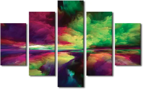 Vista 9 de Pintura en lienzo colorida para sala de estar, 5 paneles, impresiones abstractas sobre lienzo, arte de pared para sala de estar, dormitorio