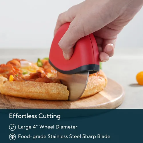 Vista 3 de KITCHENDAO Pizza Cutter Wheel with Cover, Detachable, 4 Inch Blade, Red