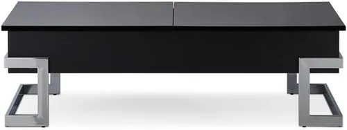 Vista 5 de Acme Mesa auxiliar rectangular con parte superior elevadora y patas de metal para sala de estar, oficina en casa, 2 unidades de almacenamiento Negro